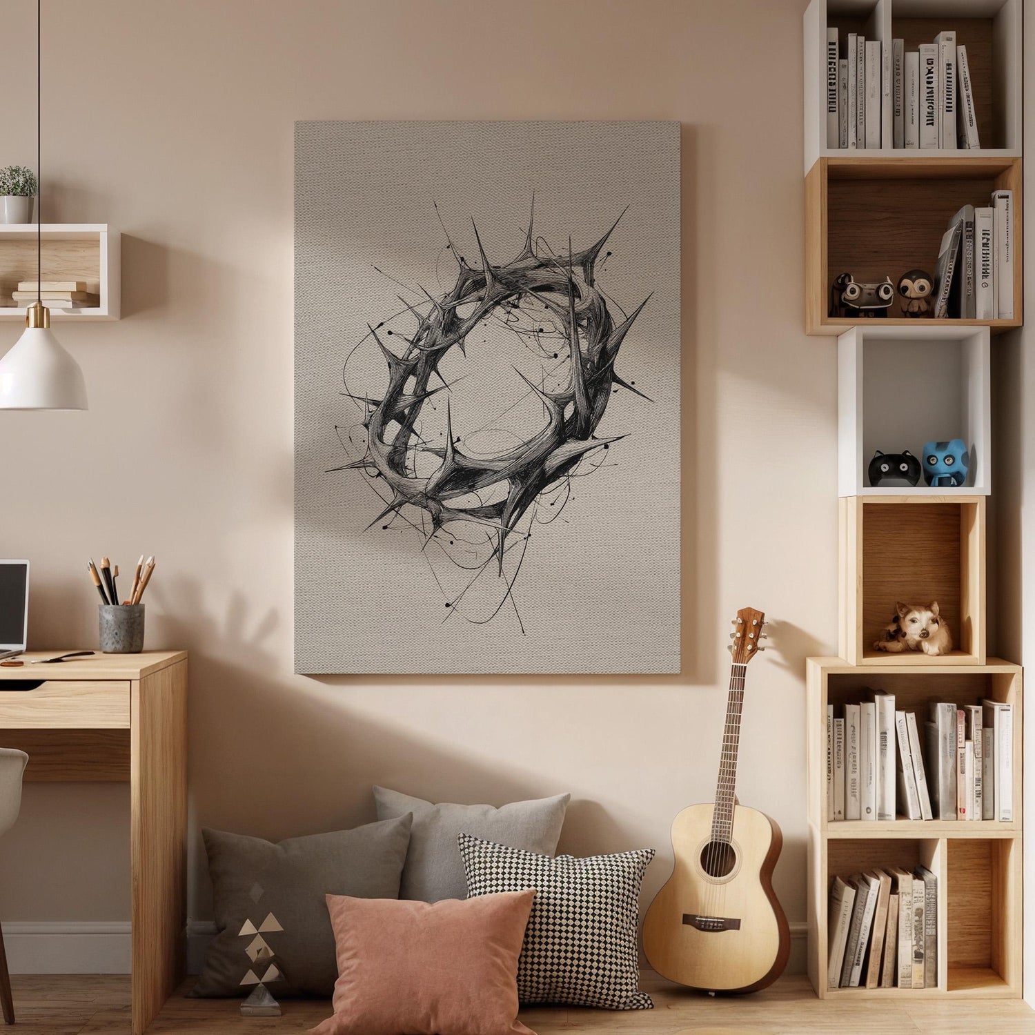 Crown of Thorns Canvas Wall Art, Christian Faith Minimalist Canvas Decor, Religious Symbol Artwork, Modern Spiritual Christian Wall Art