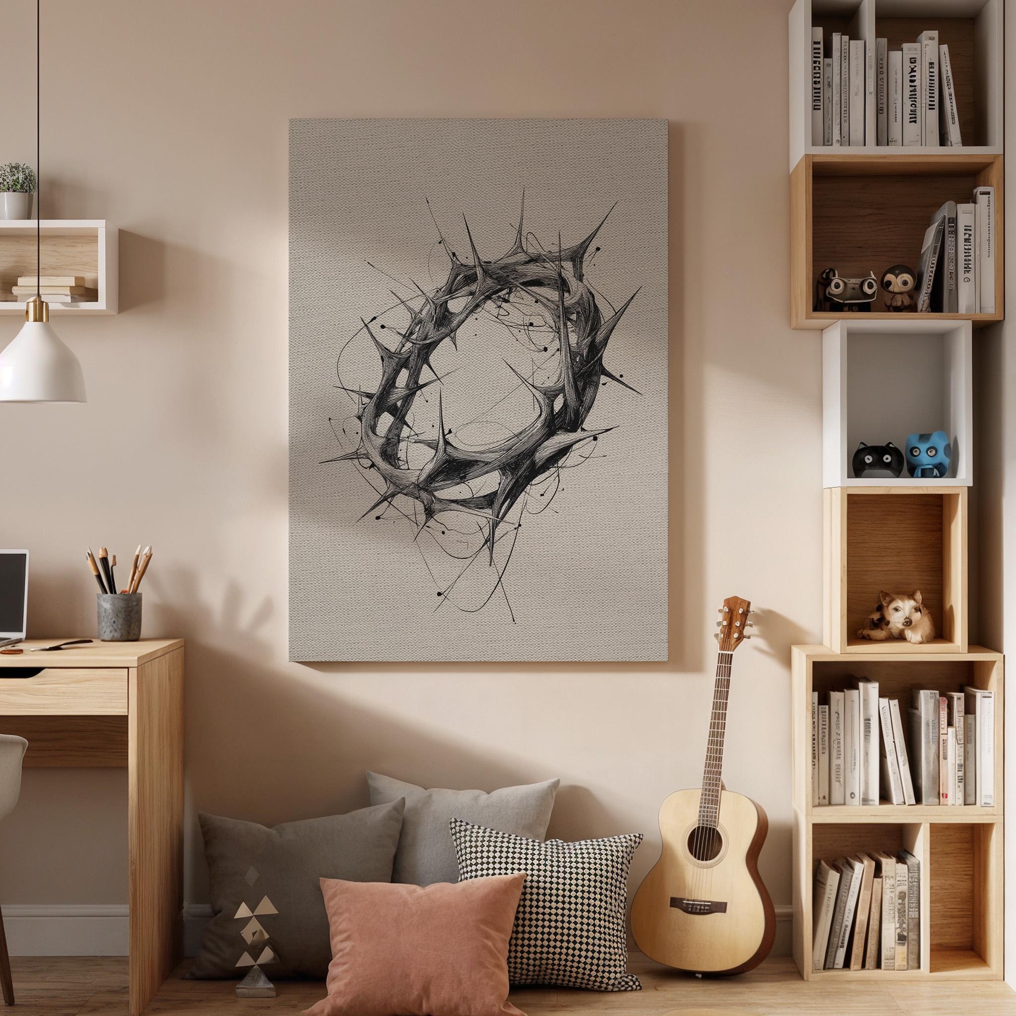 Crown of Thorns Canvas Wall Art, Christian Faith Minimalist Canvas Decor, Religious Symbol Artwork, Modern Spiritual Christian Wall Art