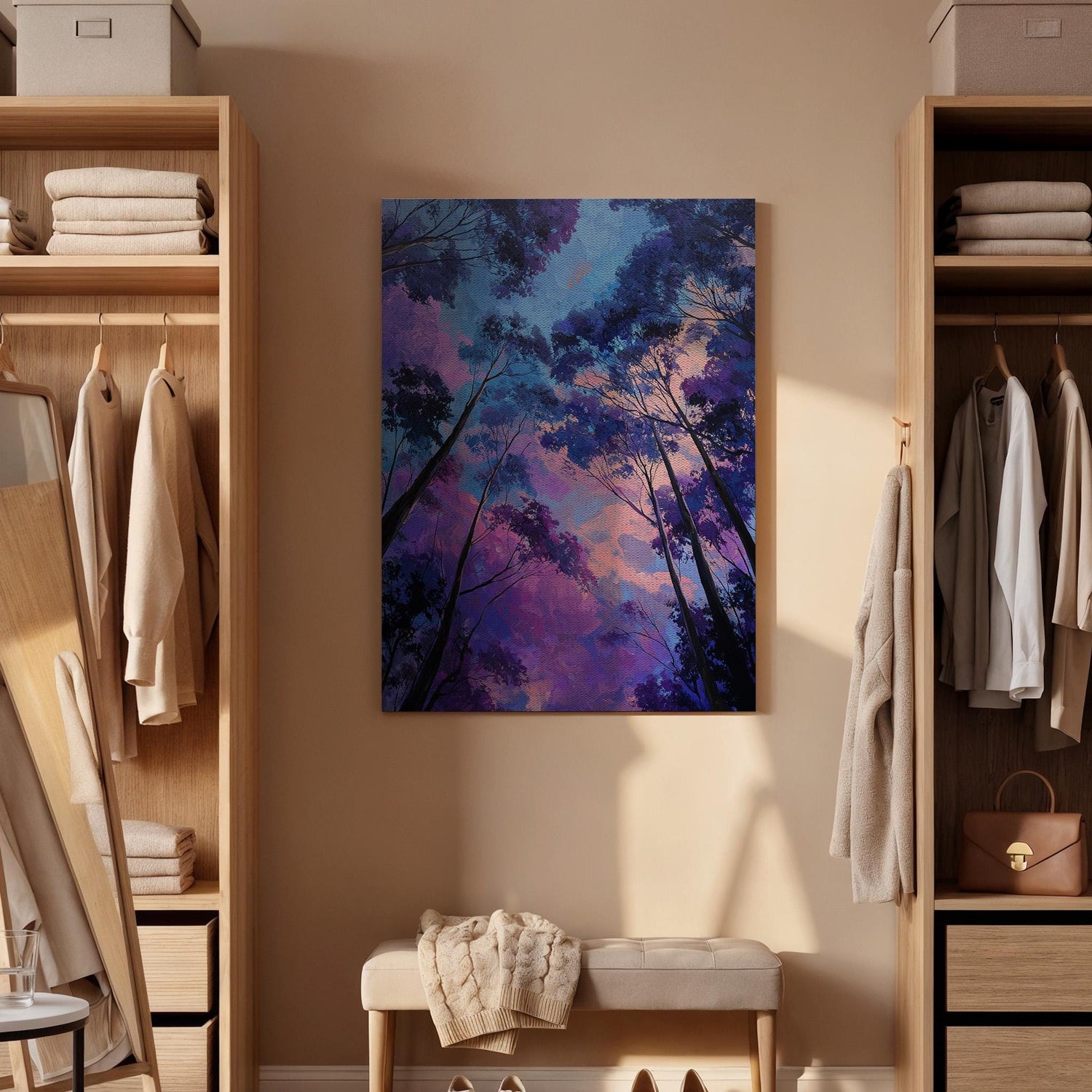 Dreamy Forest Sky Canvas Wall Art, Purple Blue Tree Canopy Canvas Decor, Mystical Nature Landscape Artwork, Modern Forest Wall Art, Home Art