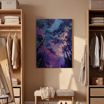 Dreamy Forest Sky Canvas Wall Art, Purple Blue Tree Canopy Canvas Decor, Mystical Nature Landscape Artwork, Modern Forest Wall Art, Home Art
