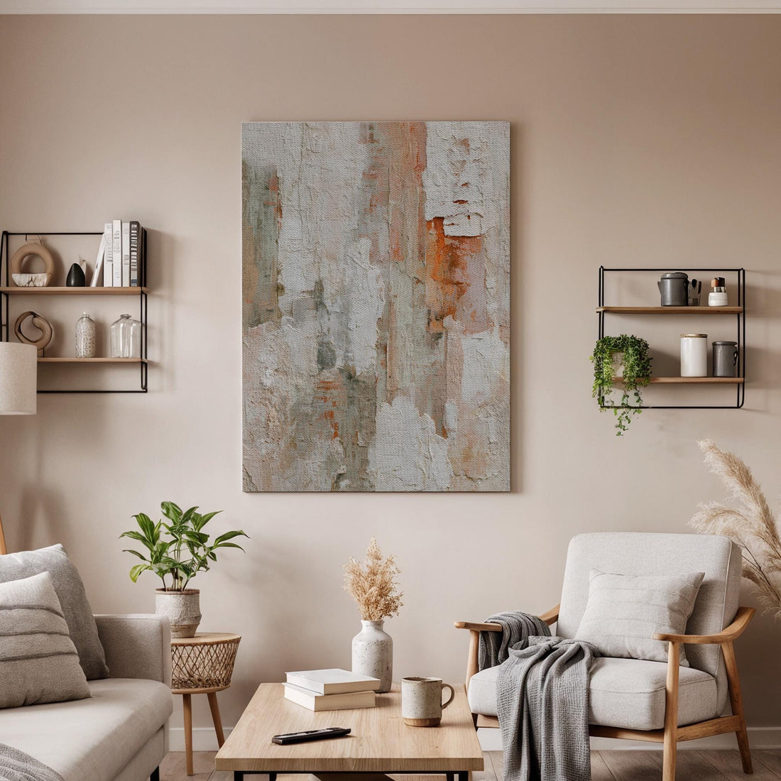 Abstract Textured Canvas Wall Art, Modern Neutral Abstract Artwork, Beige and Orange Contemporary Art, Rustic Textured Canvas Decor