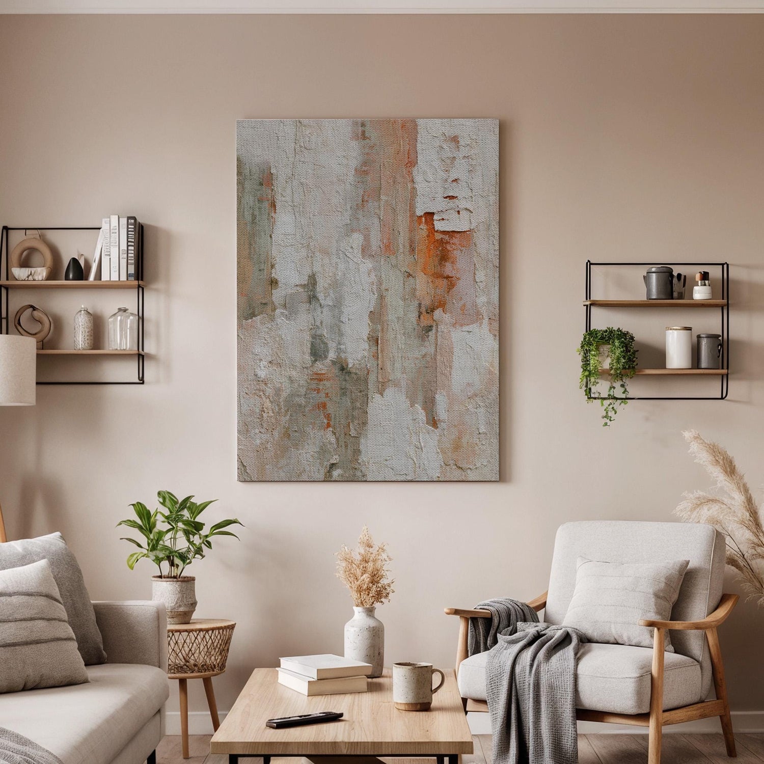 Abstract Textured Canvas Wall Art, Modern Neutral Abstract Artwork, Beige and Orange Contemporary Art, Rustic Textured Canvas Decor
