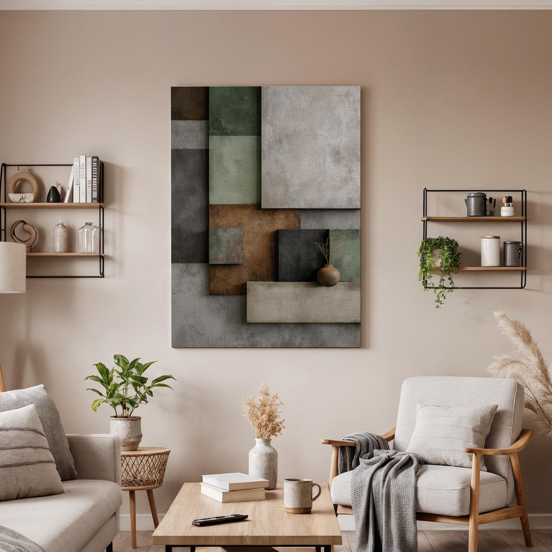 Abstract Geometric Canvas Wall Art, Neutral Tones Modern Wall Decor, Minimalist Geometric Design, Contemporary Art, Scandinavian Abstract