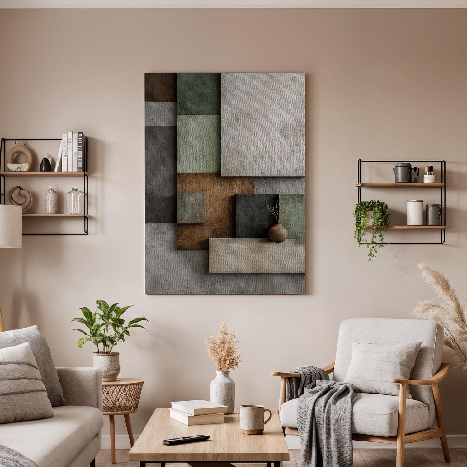 Abstract Geometric Canvas Wall Art, Neutral Tones Modern Wall Decor, Minimalist Geometric Design, Contemporary Art, Scandinavian Abstract