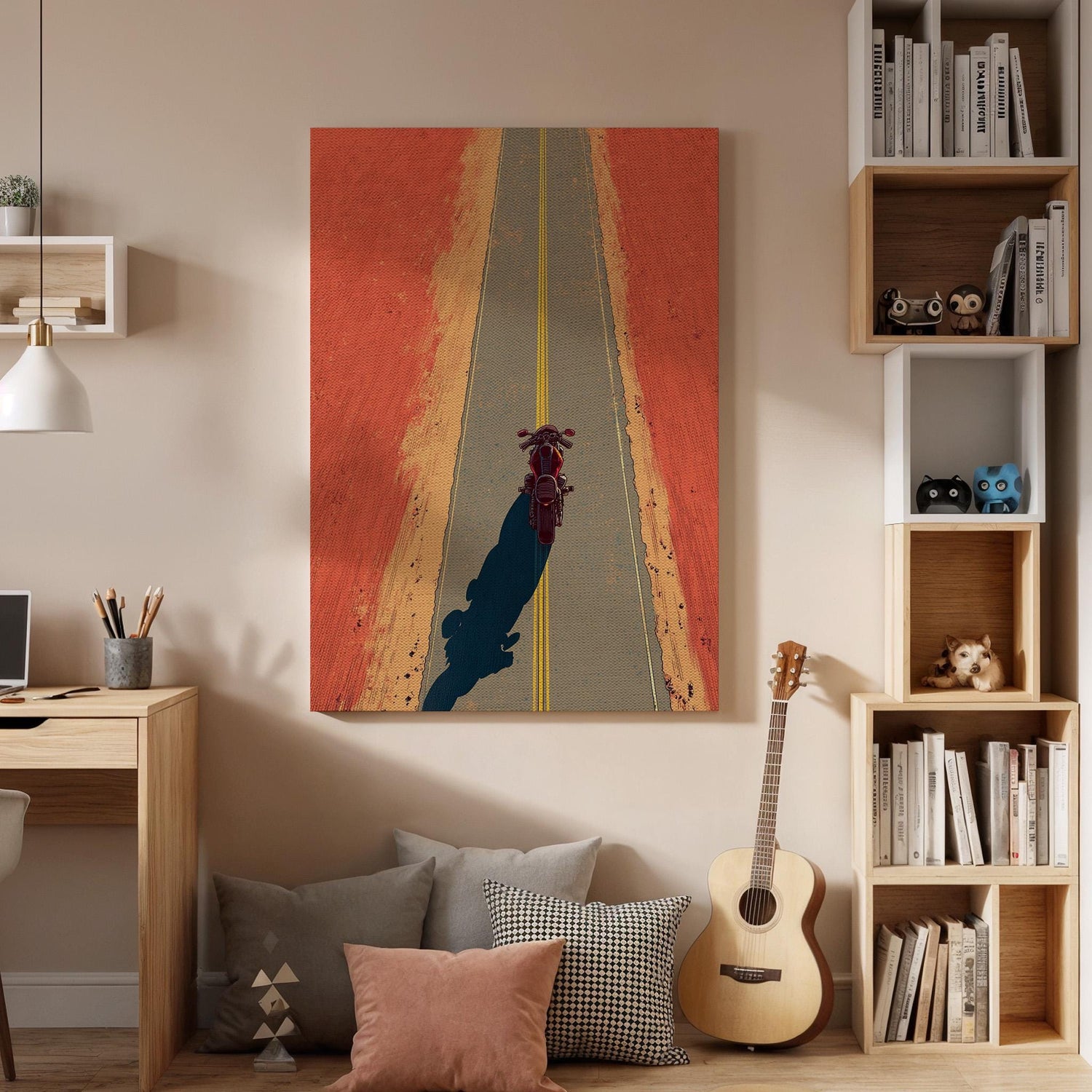 Motorcycle Road Canvas Wall Art, Retro Biker Road Trip Artwork, Desert Highway Motorcycle Art, Motorcycle Adventure Decor, Road Trip Canvas