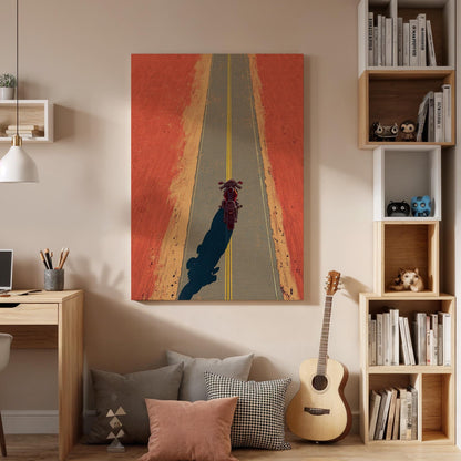 Motorcycle Road Canvas Wall Art, Retro Biker Road Trip Artwork, Desert Highway Motorcycle Art, Motorcycle Adventure Decor, Road Trip Canvas