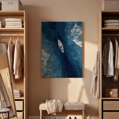 Boat on Water Canvas Wall Art, Aerial View of Boat on Water, Minimalist Ocean Canvas Decor, Boating Adventure Wall Art, Abstract Ocean Art