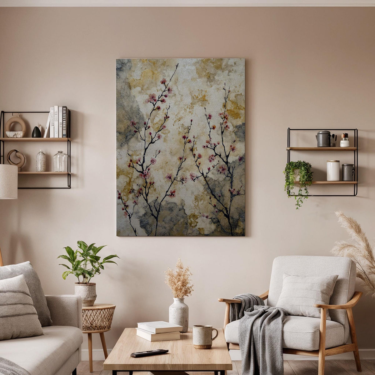 Blossoming Branches Canvas Art, Spring Floral Wall Decor, Elegant Cherry Blossom Canvas, Nature-Inspired Artwork, Tranquil Bedroom Art