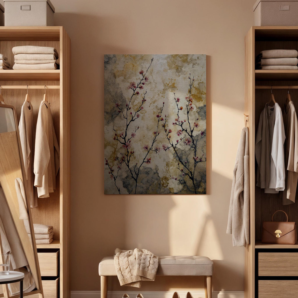 Blossoming Branches Canvas Art, Spring Floral Wall Decor, Elegant Cherry Blossom Canvas, Nature-Inspired Artwork, Tranquil Bedroom Art