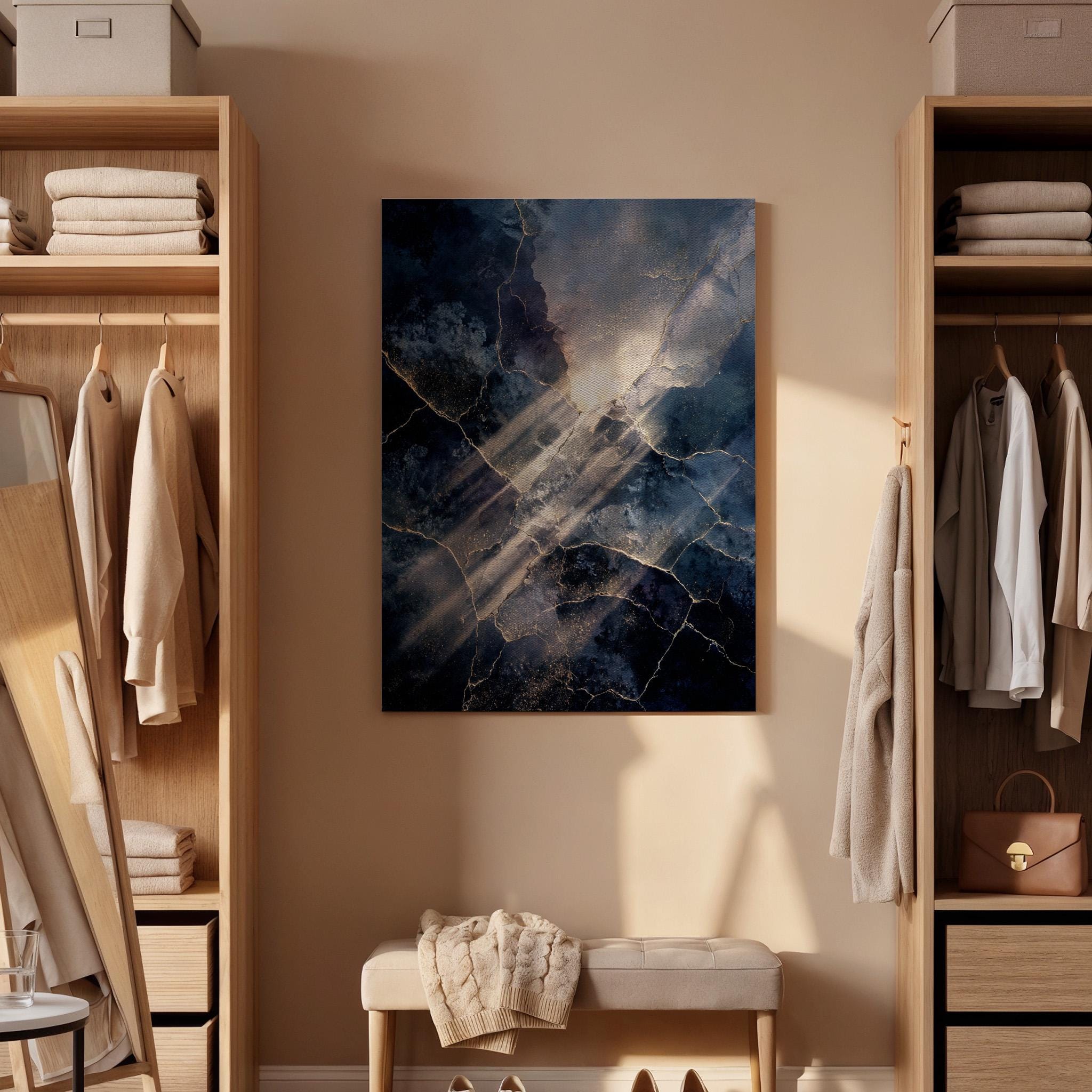 Abstract Marble Canvas Wall Art, Dark Blue Gold Texture Canvas Decor, Modern Luxury Canvas Artwork, Contemporary Abstract Wall Decor