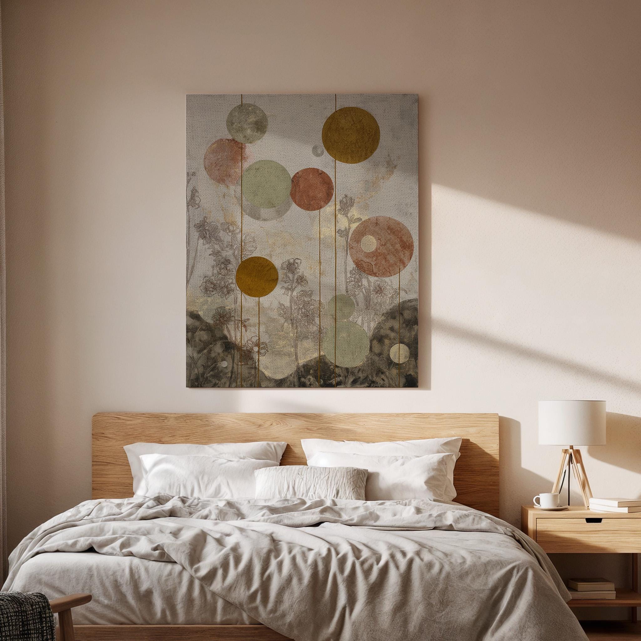 Abstract Geometric Canvas, Boho Circle Wall Art, Neutral Earth Tone Canvas Decor, Modern Minimalist Artwork, Contemporary Living Room  Decor