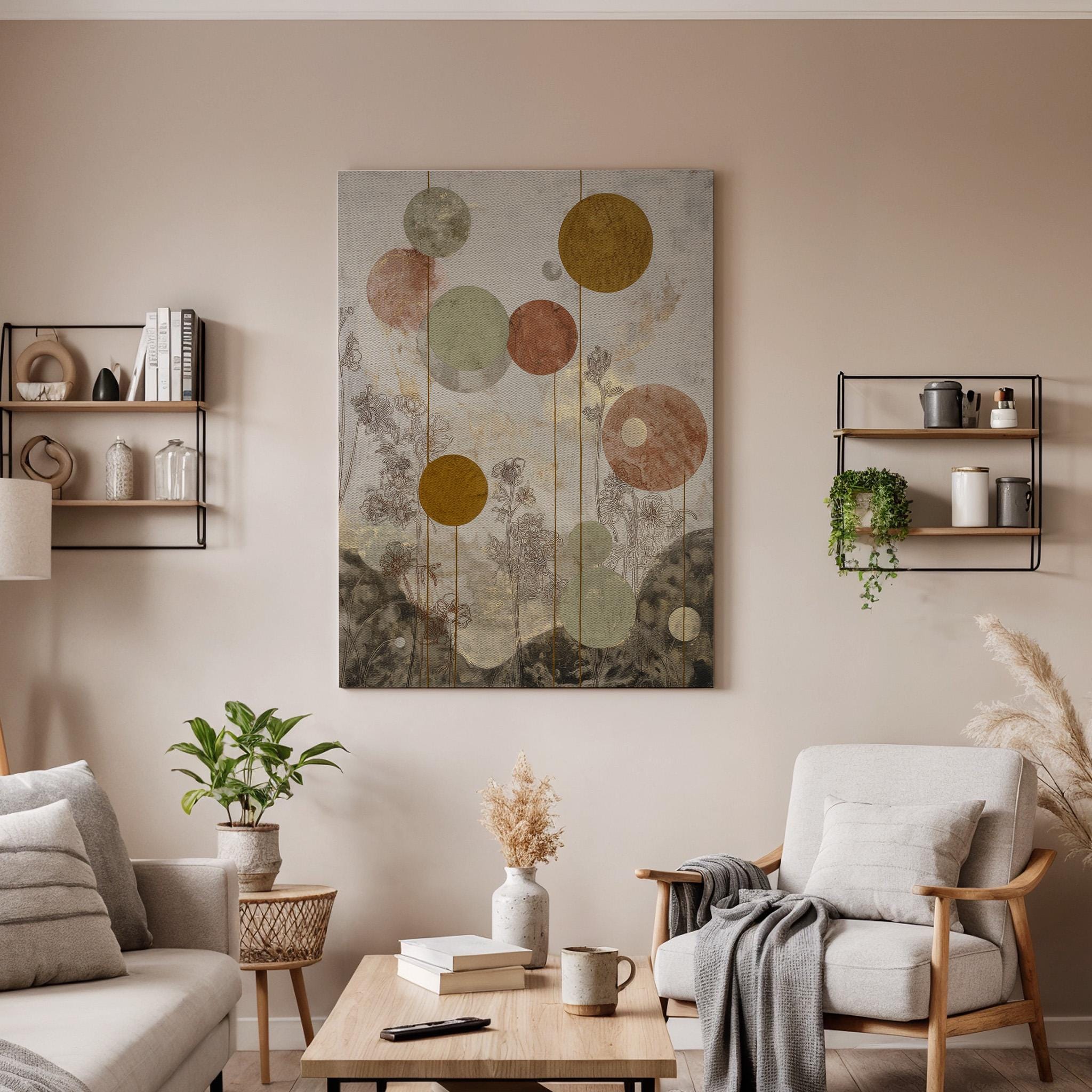 Abstract Geometric Canvas, Boho Circle Wall Art, Neutral Earth Tone Canvas Decor, Modern Minimalist Artwork, Contemporary Living Room  Decor