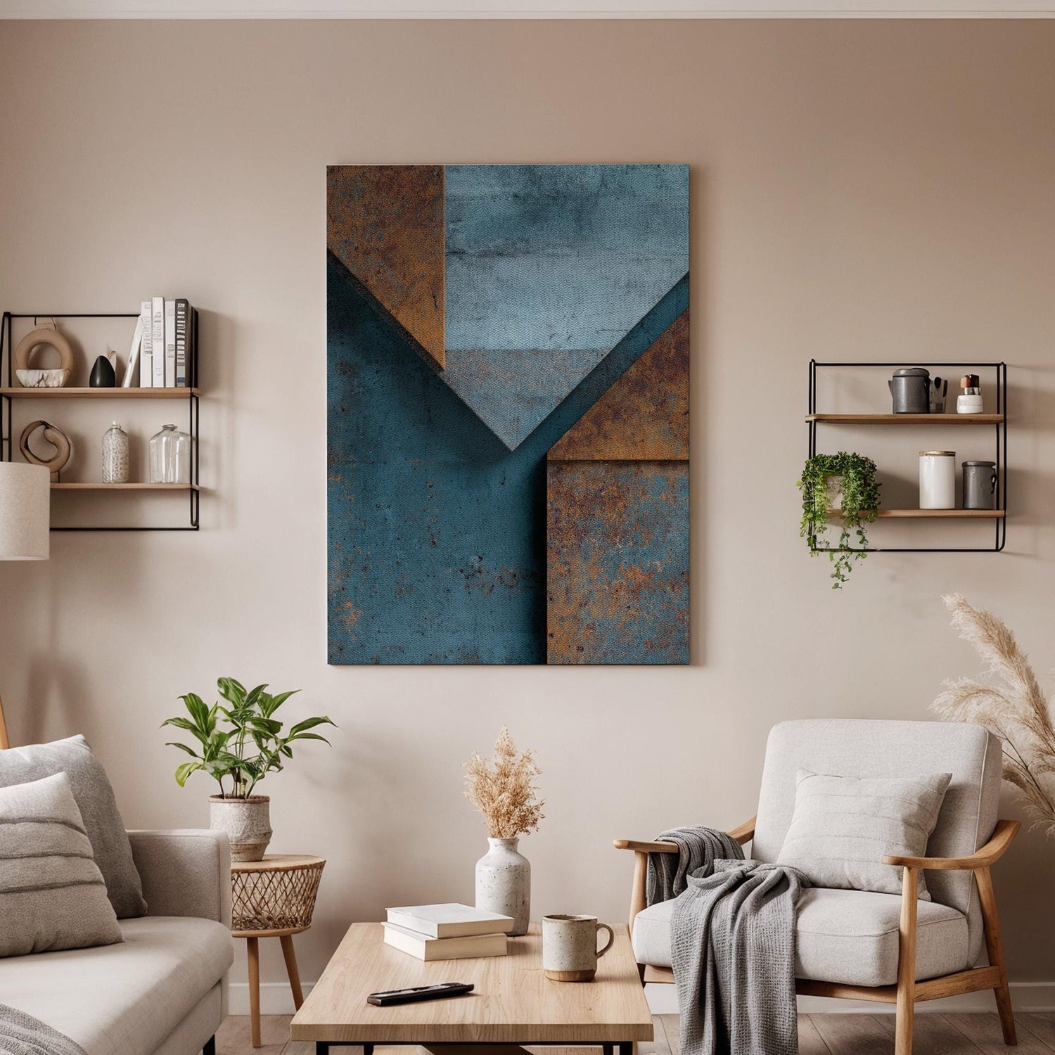 Abstract Geometric Canvas, Industrial Wall Art, Rust Texture Canvas Decor, Modern Minimalist Artwork, Contemporary Living Room Wall Decor