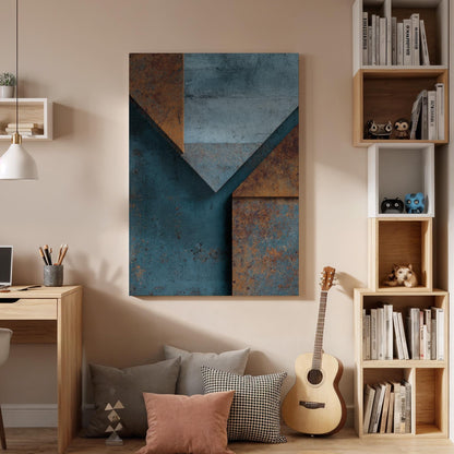 Abstract Geometric Canvas, Industrial Wall Art, Rust Texture Canvas Decor, Modern Minimalist Artwork, Contemporary Living Room Wall Decor