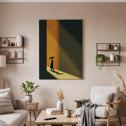 Minimalist Shadow Canvas, Umbrella Silhouette Wall Art, Modern Moody Canvas Decor, Cinematic Light Artwork, Contemporary Living Room Decor