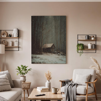 Winter Cabin Canvas, Snowy Forest Wall Art, Rustic Cabin Canvas Decor, Moody Woodland Artwork, Cozy Nature Wall Decor, Canvas Wall Art