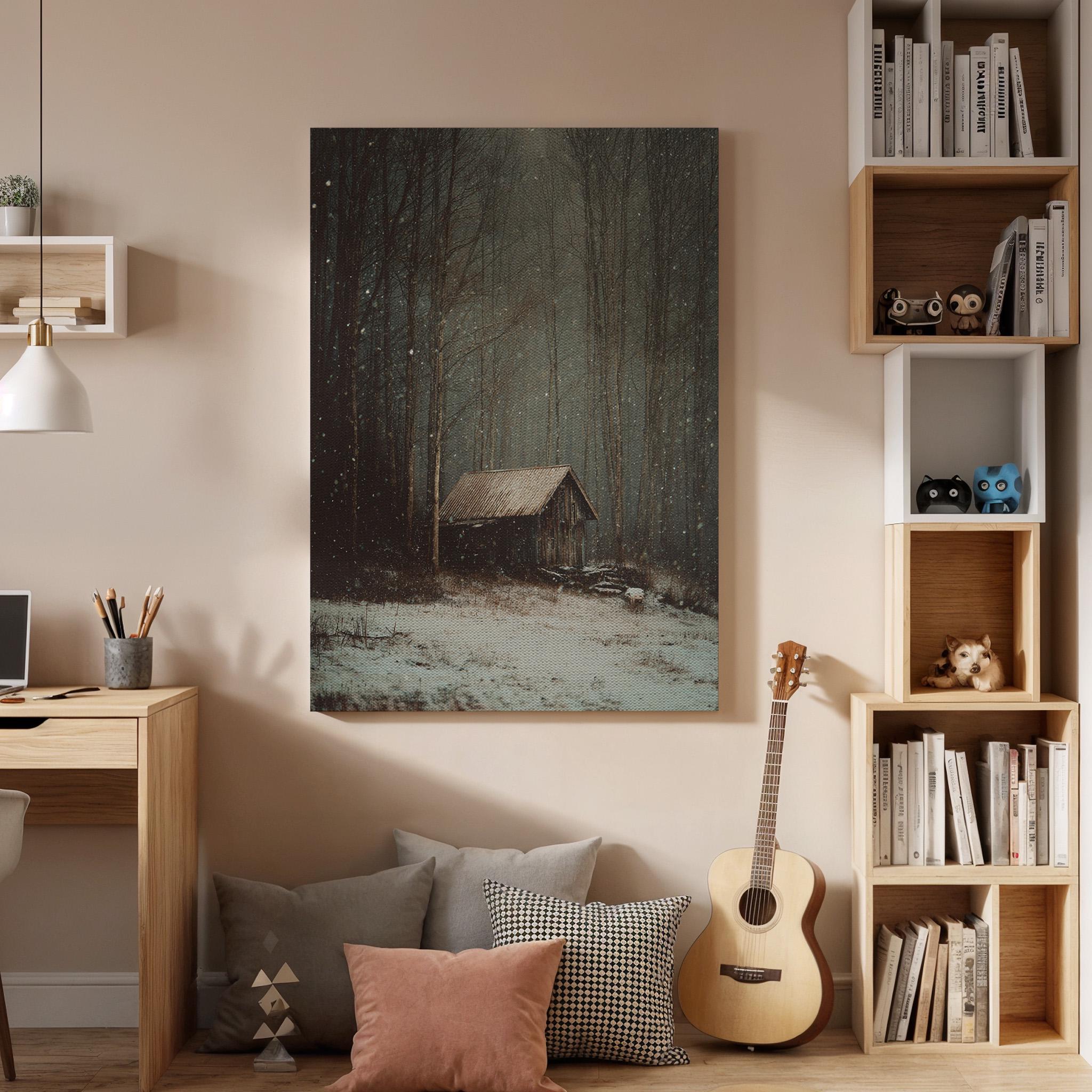 Winter Cabin Canvas, Snowy Forest Wall Art, Rustic Cabin Canvas Decor, Moody Woodland Artwork, Cozy Nature Wall Decor, Canvas Wall Art