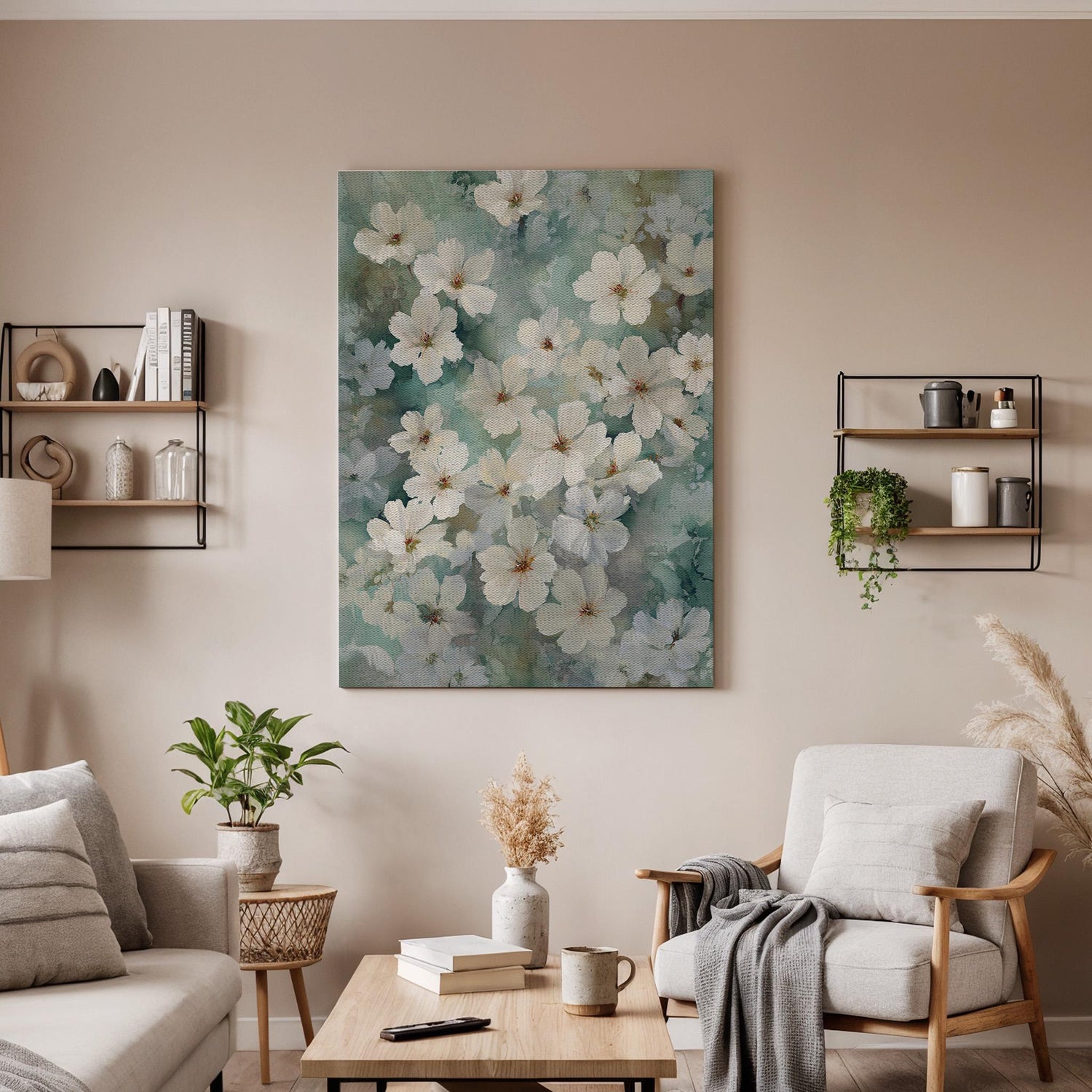 Cherry Blossom Canvas, Floral Wall Art, White Flower Canvas Decor, Botanical Canvas Artwork, Soft Nature Wall Decor, Canvas Wall Art