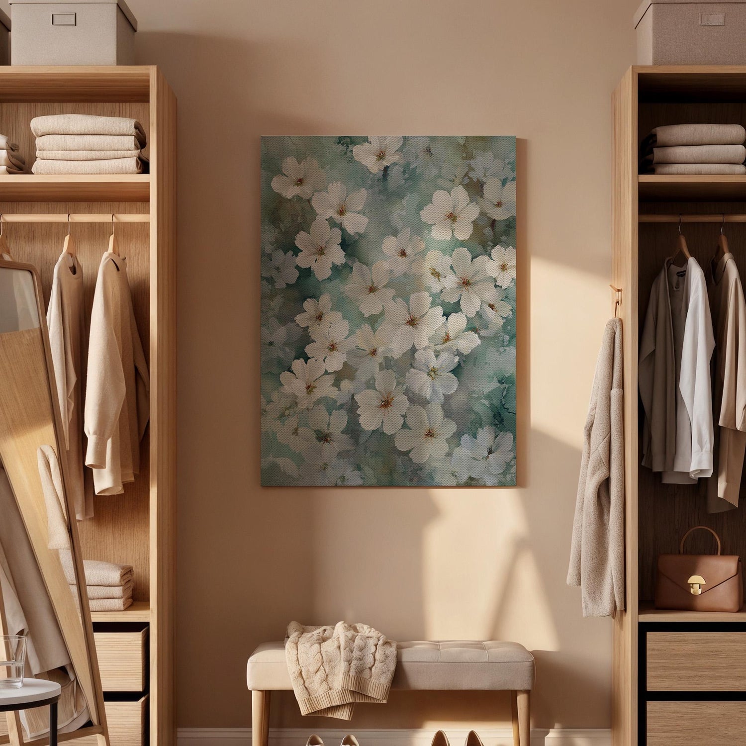 Cherry Blossom Canvas, Floral Wall Art, White Flower Canvas Decor, Botanical Canvas Artwork, Soft Nature Wall Decor, Canvas Wall Art