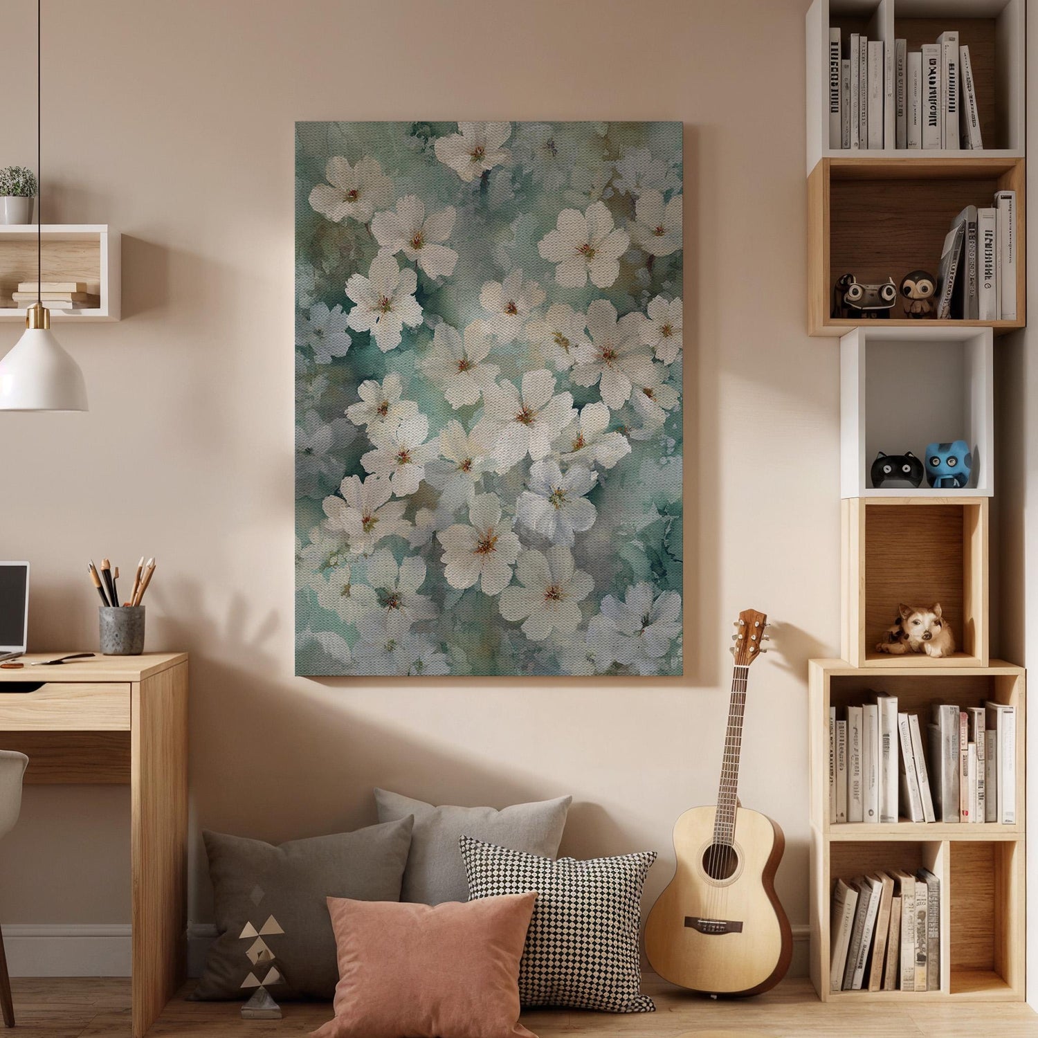 Cherry Blossom Canvas, Floral Wall Art, White Flower Canvas Decor, Botanical Canvas Artwork, Soft Nature Wall Decor, Canvas Wall Art