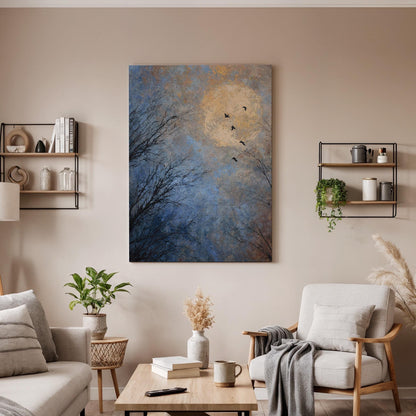 Moon Birds Canvas, Night Sky Wall Art, Flying Bird Canvas Decor, Minimalist Nature Canvas Artwork, Moonlight Landscape Wall Decor, Home Art