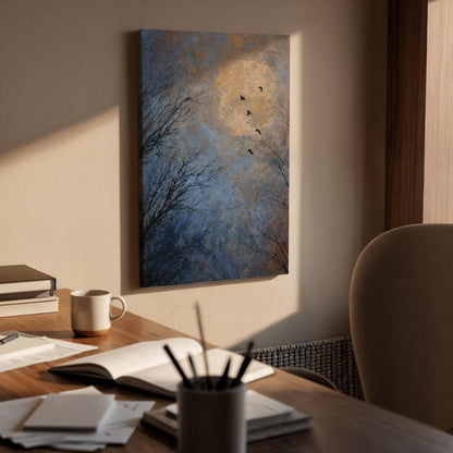 Moon Birds Canvas, Night Sky Wall Art, Flying Bird Canvas Decor, Minimalist Nature Canvas Artwork, Moonlight Landscape Wall Decor, Home Art