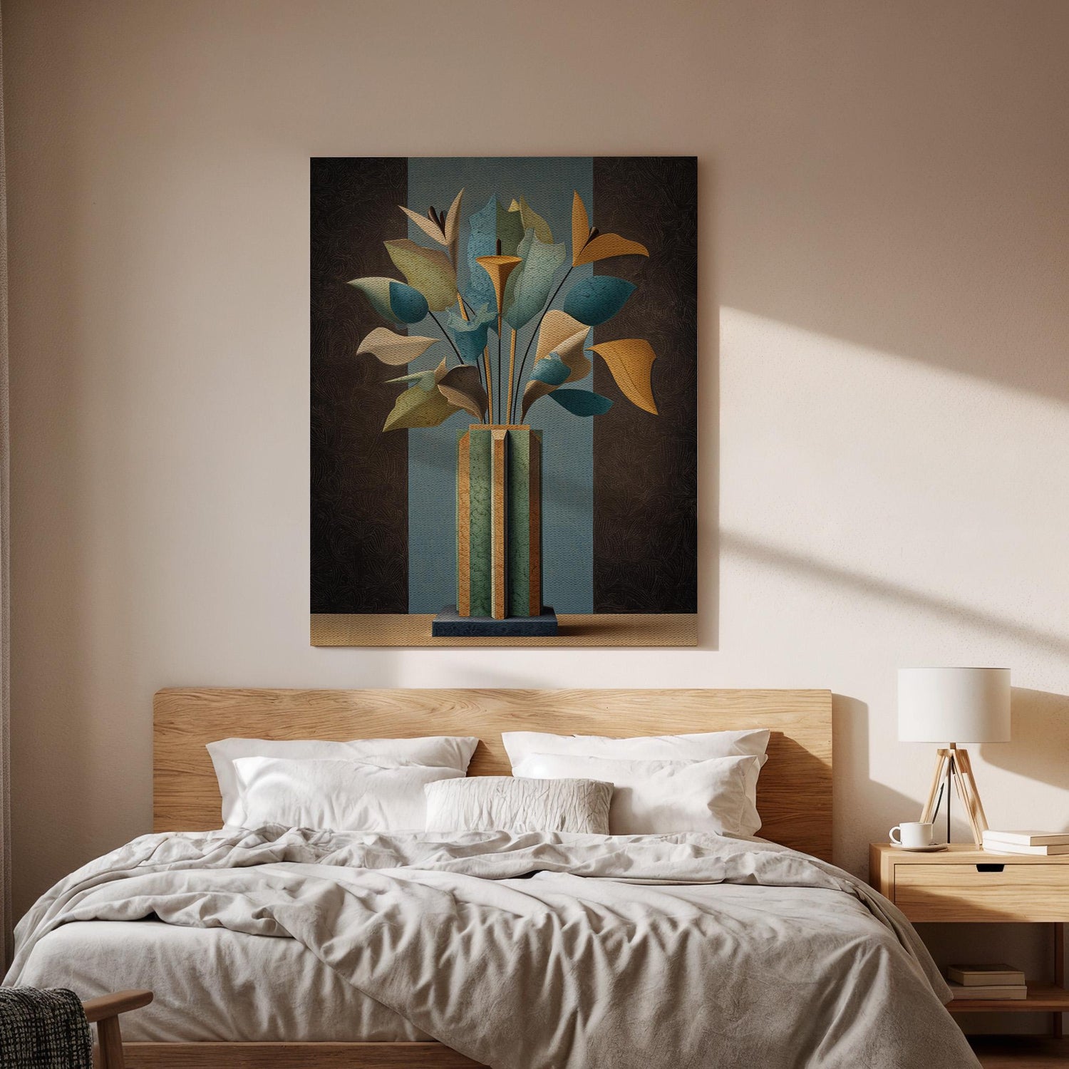 Abstract Floral Vase Canvas, Geometric Flower Canvas Wall Art, Modern Botanical Artwork, Contemporary Vase Flower Decor, Canvas Wall Art