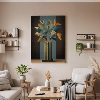 Abstract Floral Vase Canvas, Geometric Flower Canvas Wall Art, Modern Botanical Artwork, Contemporary Vase Flower Decor, Canvas Wall Art
