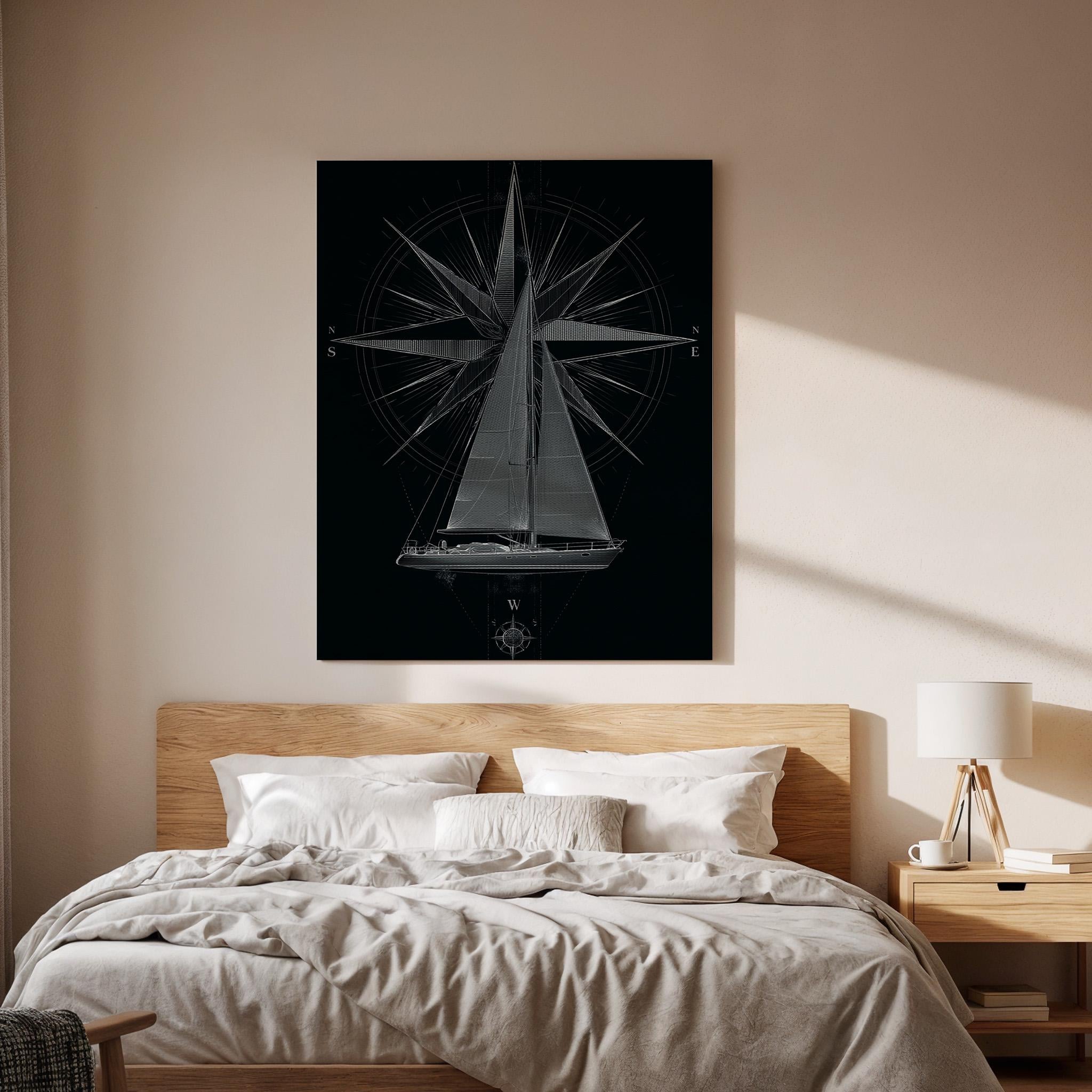 Sailboat Compass Canvas, Nautical Sailboat Wall Art, Maritime Navigation Canvas Decor, Sailing Boat Artwork, Ocean Compass Wall Decor
