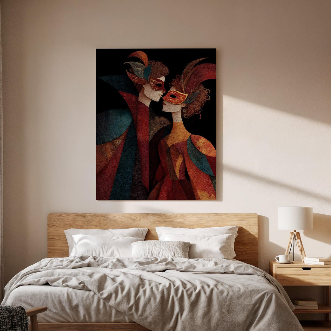 Venetian Mask Canvas Wall Art, Carnival Mask Couple Canvas Decor, Romantic Masquerade Artwork, Elegant Mask Wall Decor, Canvas Wall Art