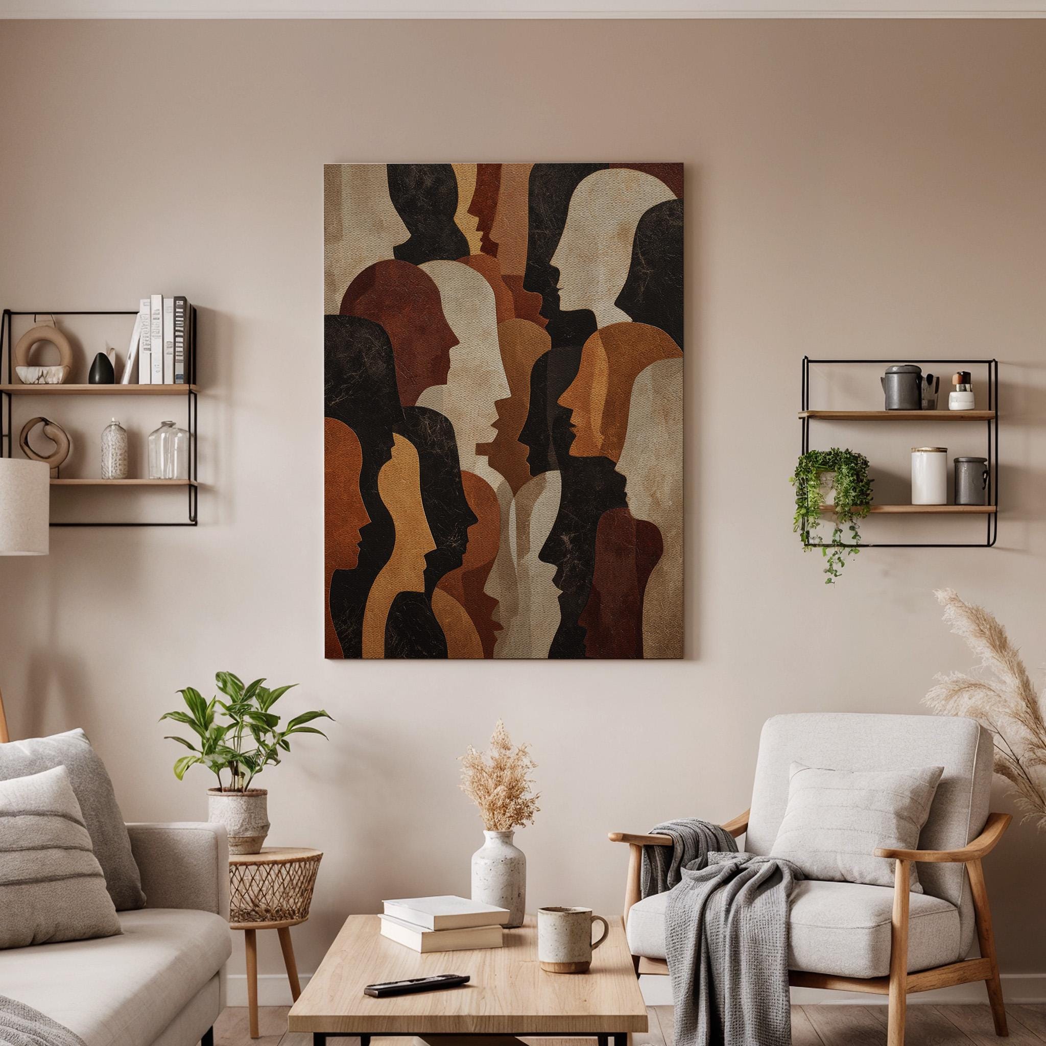 Abstract Faces Canvas Wall Art, Modern Minimalist Face Silhouette Canvas Decor, Contemporary Human Profile Artwork, Neutral Tone Wall Decor