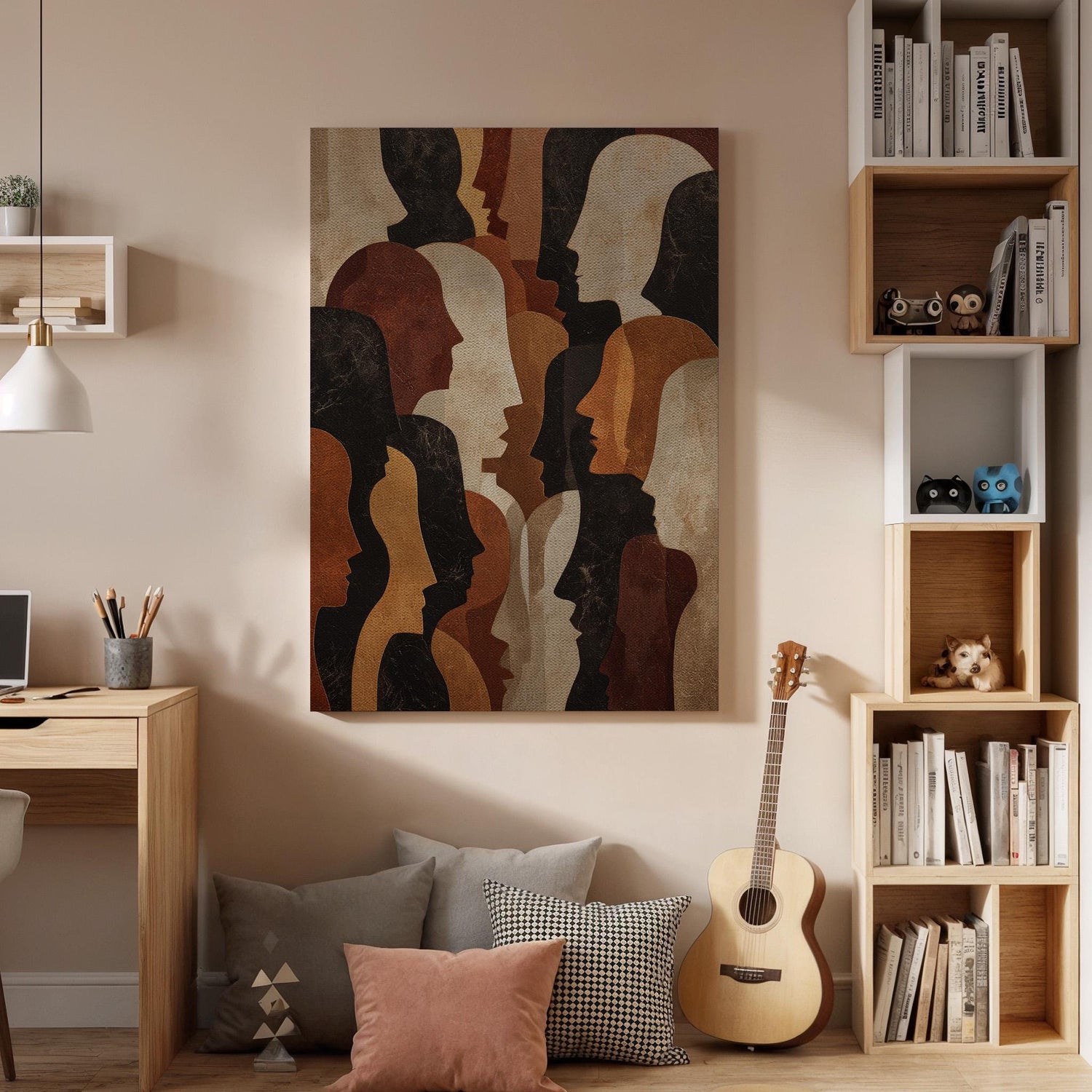 Abstract Faces Canvas Wall Art, Modern Minimalist Face Silhouette Canvas Decor, Contemporary Human Profile Artwork, Neutral Tone Wall Decor