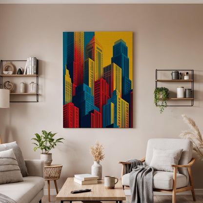 Abstract City Skyline Canvas Wall Art, Colorful Modern Cityscape Canvas Decor, Geometric Urban Building Artwork, Contemporary City Wall Art