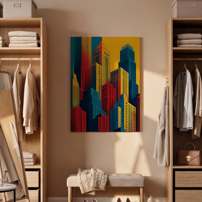 Abstract City Skyline Canvas Wall Art, Colorful Modern Cityscape Canvas Decor, Geometric Urban Building Artwork, Contemporary City Wall Art