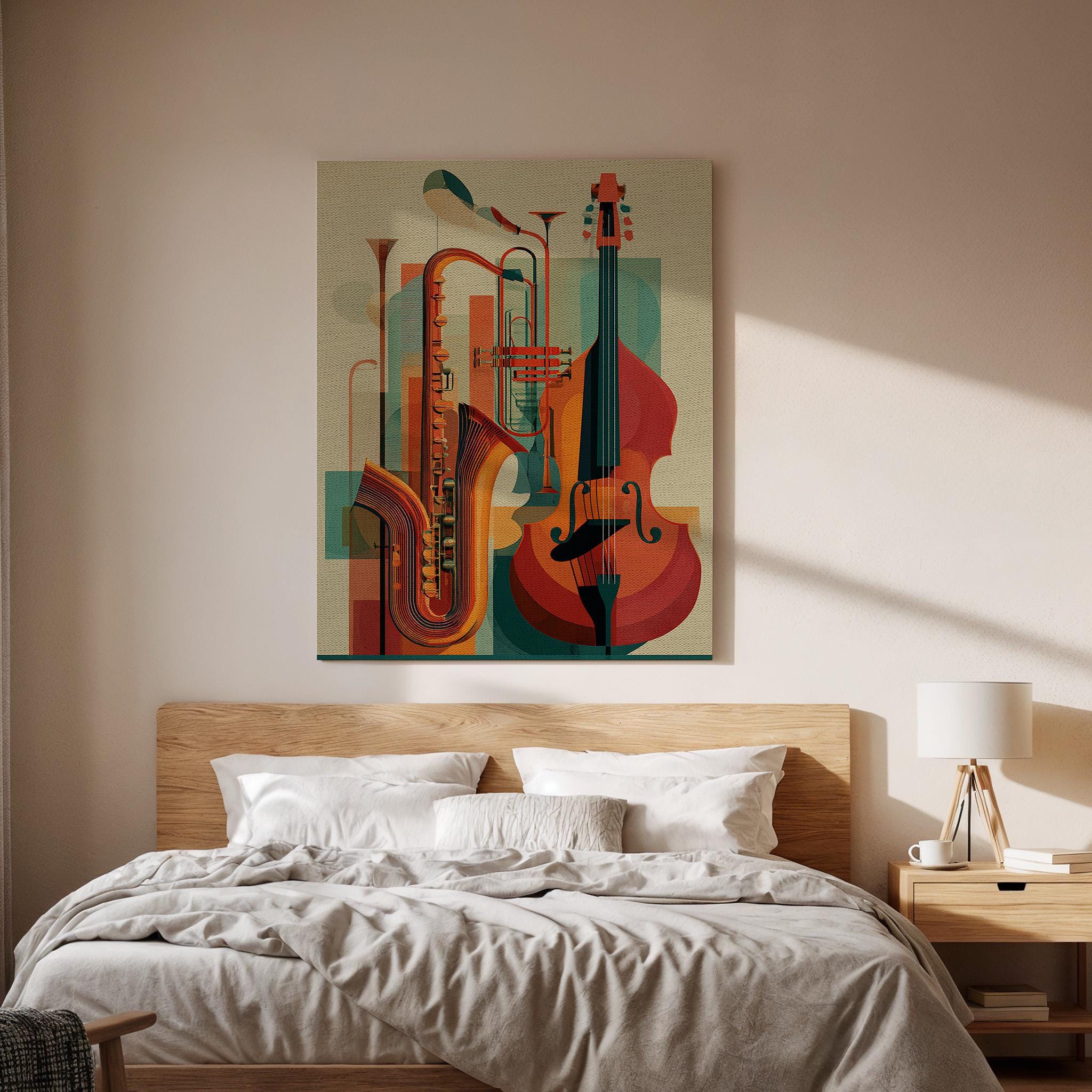 Jazz Instrument Canvas Wall Art, Abstract Music Instrument Canvas Decor, Saxophone Trumpet Bass Artwork, Modern Music Wall Decor, Home Art