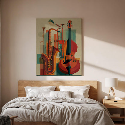 Jazz Instrument Canvas Wall Art, Abstract Music Instrument Canvas Decor, Saxophone Trumpet Bass Artwork, Modern Music Wall Decor, Home Art