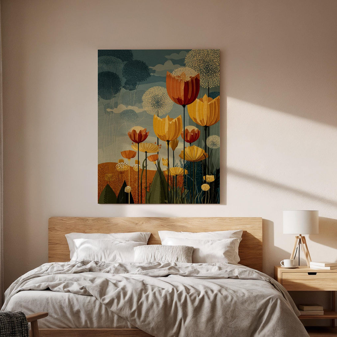 Floral Landscape Canvas Wall Art, Modern Flower Field Canvas Decor, Abstract Botanical Canvas Artwork, Nature Inspired Wall Decor, Home Art