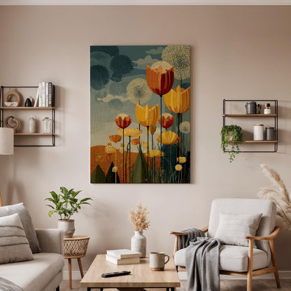 Floral Landscape Canvas Wall Art, Modern Flower Field Canvas Decor, Abstract Botanical Canvas Artwork, Nature Inspired Wall Decor, Home Art