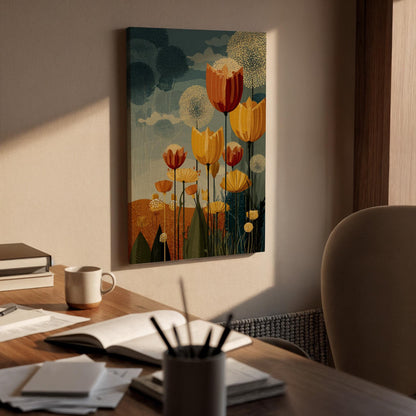 Floral Landscape Canvas Wall Art, Modern Flower Field Canvas Decor, Abstract Botanical Canvas Artwork, Nature Inspired Wall Decor, Home Art