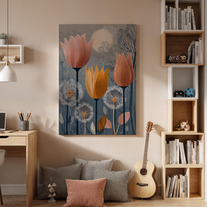 Tulip Floral Canvas Wall Art, Modern Botanical Flower Canvas Decor, Abstract Tulip Flower Artwork, Nature Inspired Wall Decor, New Home Gift