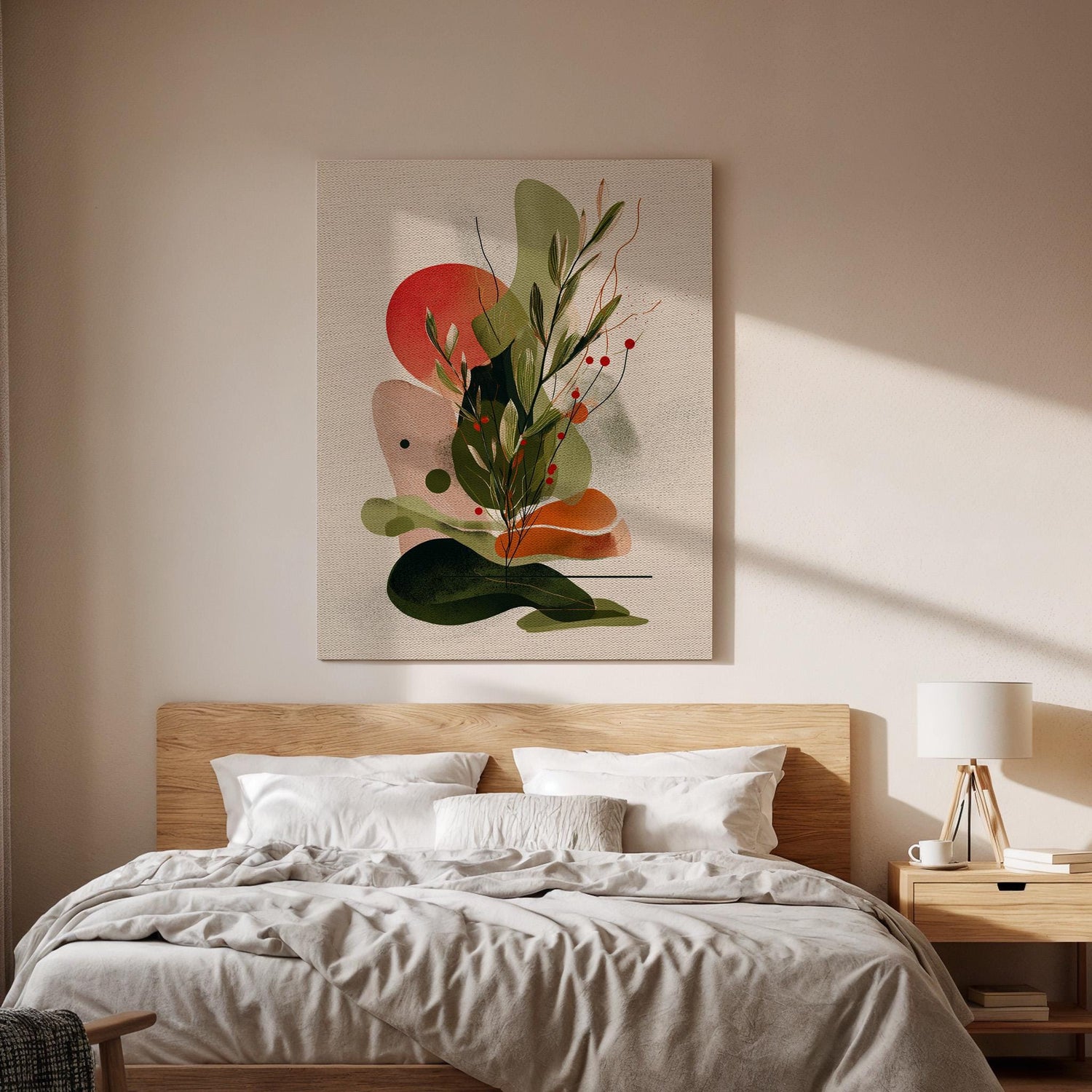 Abstract Botanical Canvas Wall Art, Minimalist Leaf Canvas Decor, Modern Nature Inspired Canvas Artwork, Contemporary Plant Wall Decor