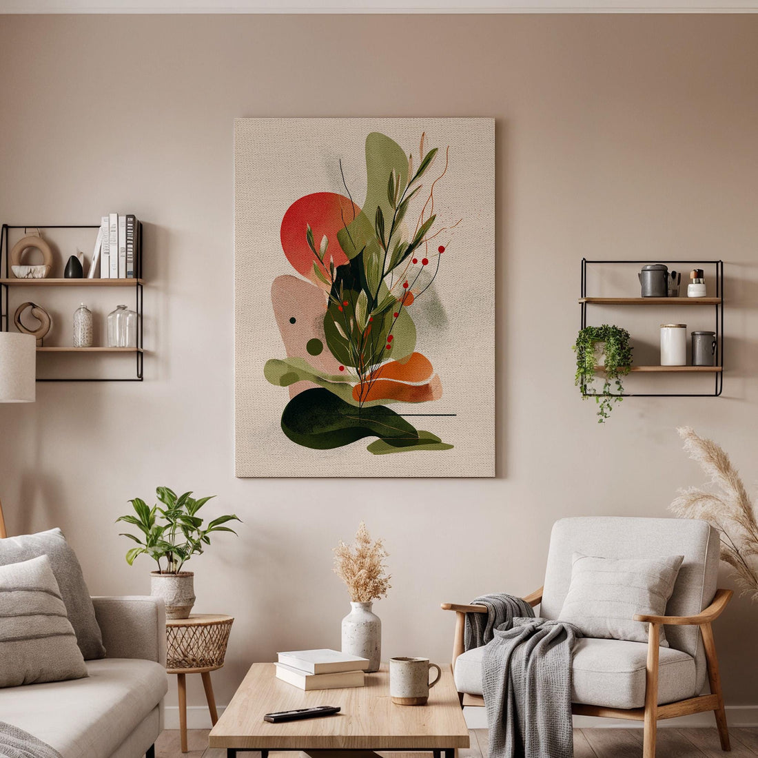 Abstract Botanical Canvas Wall Art, Minimalist Leaf Canvas Decor, Modern Nature Inspired Canvas Artwork, Contemporary Plant Wall Decor