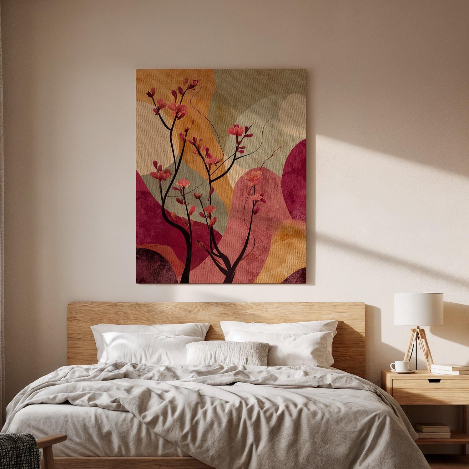 Abstract Floral Canvas Wall Art, Pink Blossom Branch Canvas Decor, Modern Botanical Canvas Artwork, Minimal Nature Wall Decor, New Home Gift