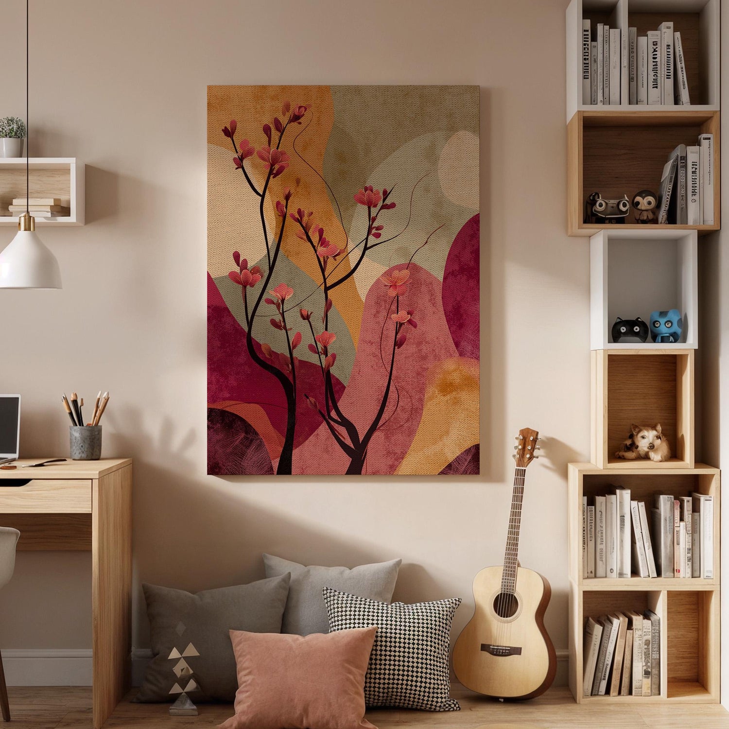 Abstract Floral Canvas Wall Art, Pink Blossom Branch Canvas Decor, Modern Botanical Canvas Artwork, Minimal Nature Wall Decor, New Home Gift