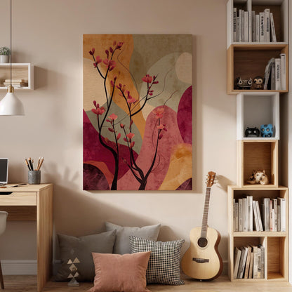Abstract Floral Canvas Wall Art, Pink Blossom Branch Canvas Decor, Modern Botanical Canvas Artwork, Minimal Nature Wall Decor, New Home Gift