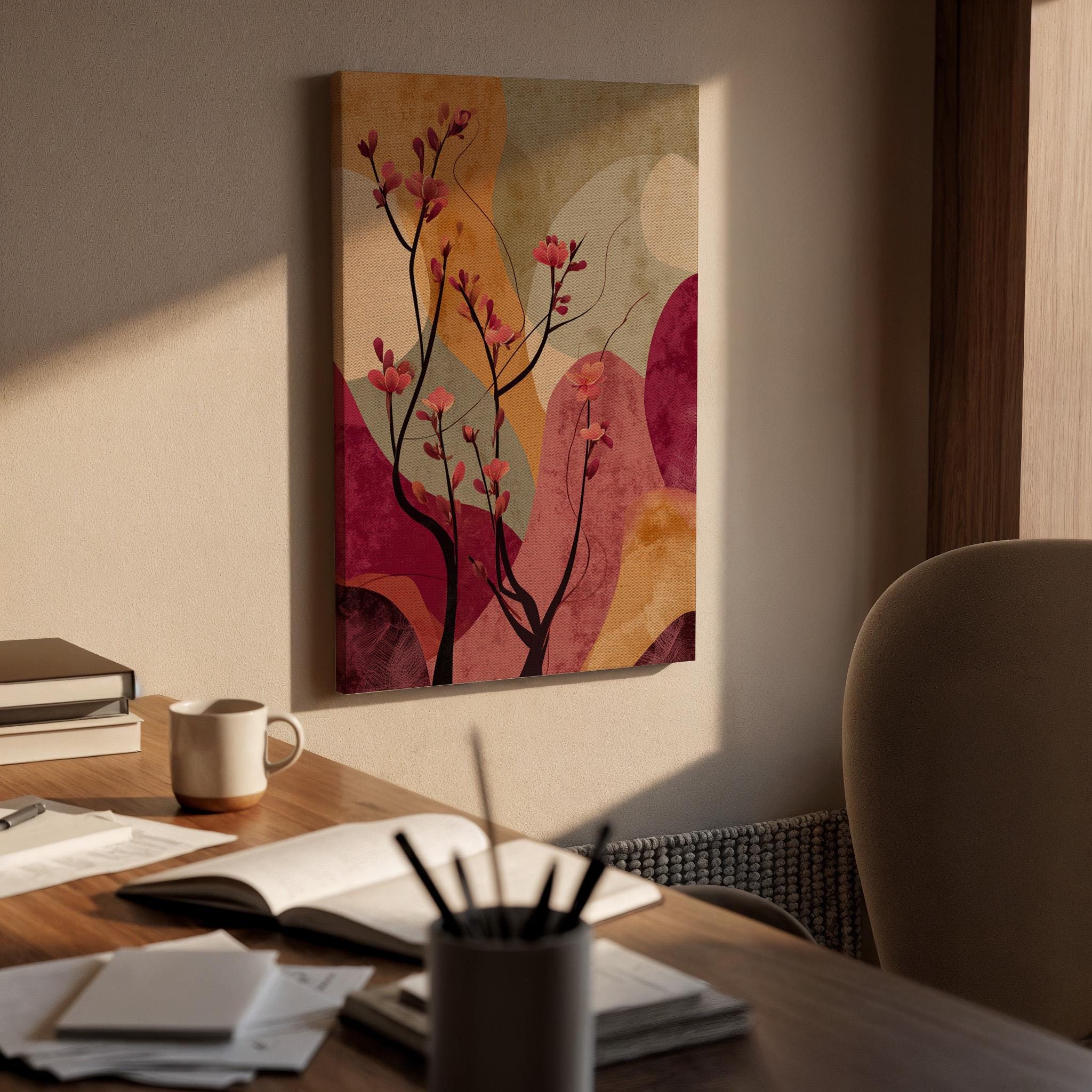 Abstract Floral Canvas Wall Art, Pink Blossom Branch Canvas Decor, Modern Botanical Canvas Artwork, Minimal Nature Wall Decor, New Home Gift