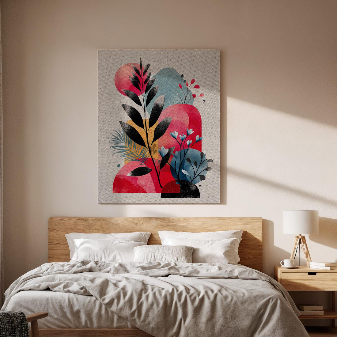Abstract Botanical Canvas Wall Art, Modern Leaf Canvas Decor, Colorful Plant Canvas Artwork, Minimalist Nature Wall Decor, Canvas Wall Art