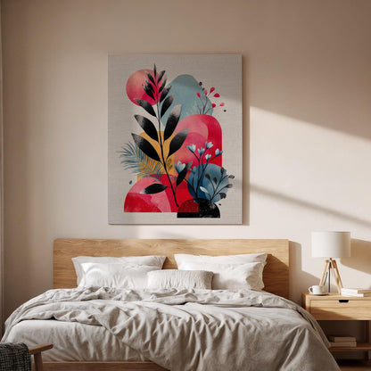 Abstract Botanical Canvas Wall Art, Modern Leaf Canvas Decor, Colorful Plant Canvas Artwork, Minimalist Nature Wall Decor, Canvas Wall Art