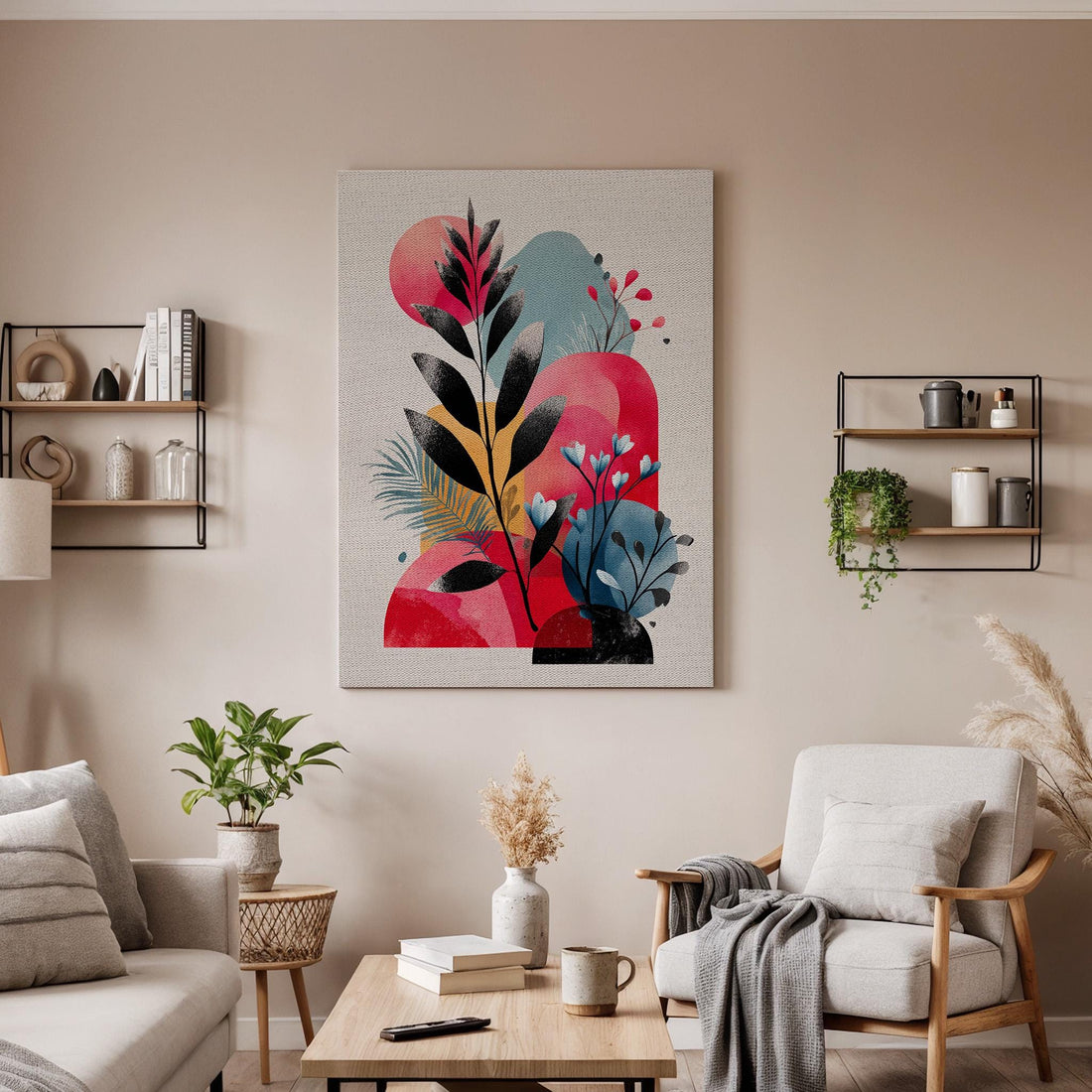 Abstract Botanical Canvas Wall Art, Modern Leaf Canvas Decor, Colorful Plant Canvas Artwork, Minimalist Nature Wall Decor, Canvas Wall Art