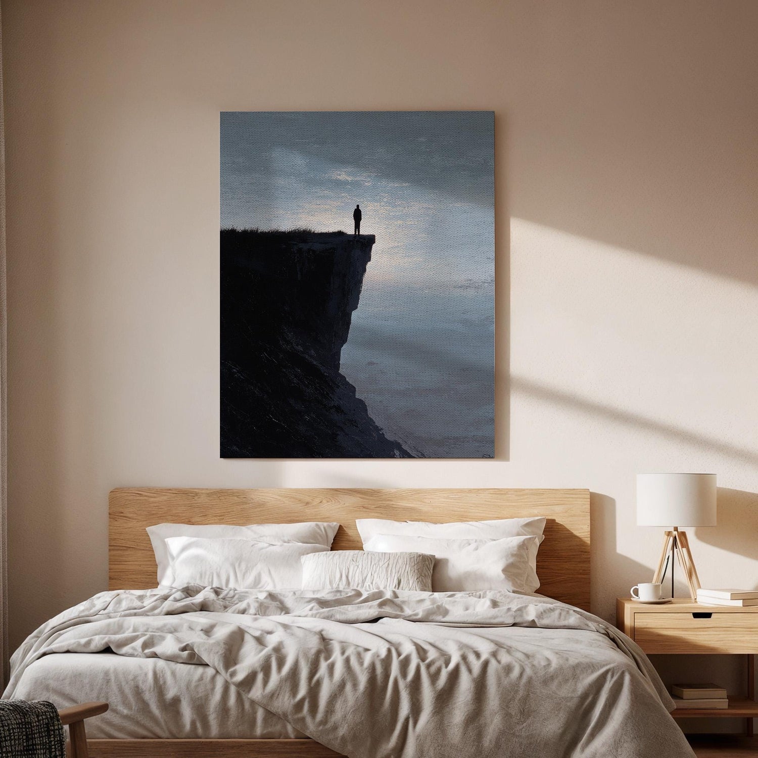 Lonely Cliff Canvas Wall Art, Moody Landscape Canvas Decor, Dramatic Mountain Cliff Artwork, Minimal Dark Nature Wall Decor, New Home Gift